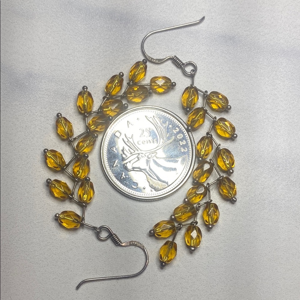 Elegant‎ Citrine Leaf Drop Vine Sterling Silver Handmade Earrings - Picture 4 of 5